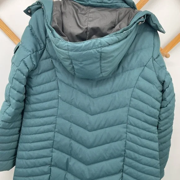 Long Quilted Hooded Down Puffer Coat in Teal - Picture 14 of 15
